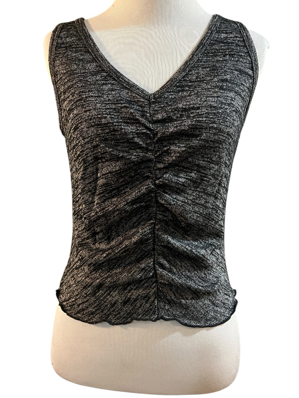 BP RUCHED CROPPED TANK TOP MELANGE BLACK SIZE MEDIUM NEW WITH TAGS